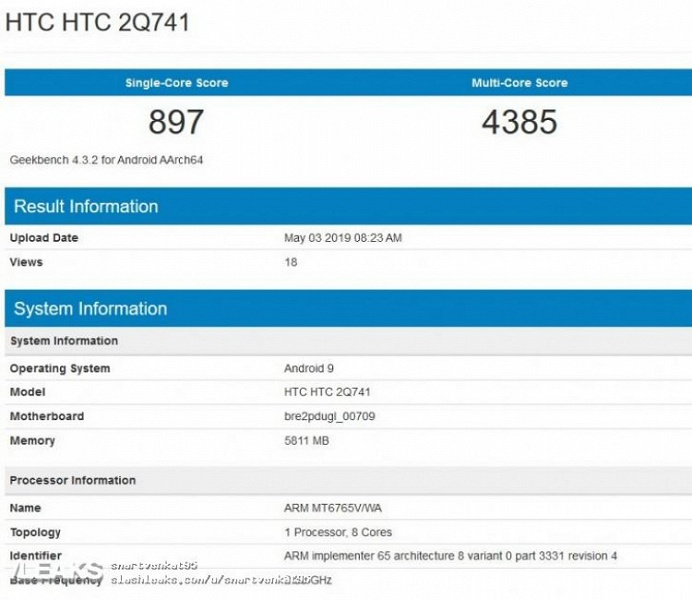 Новый смартфон HTC получил SoC MediaTek Helio P35 и 6 ГБ ОЗУ